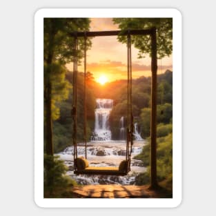 Mountain Waterfall in the Forest Nature Photograph Sticker